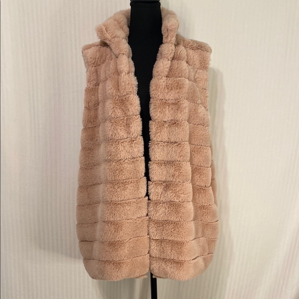 Easel Pink Faux Fur Ribbed Open Front Vest Soft Glam Layering Size Large